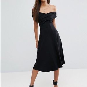 ASOS Tall Midi Skater Dress with Bardot Neckline